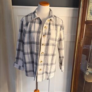 💕 Zeagoo Cream and Black Checkered Button Down Shirt